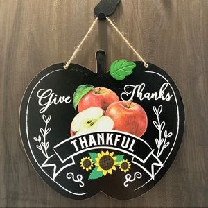 Give Thanks Thankful Apple Shaped Autumn Fall Harvest Decorative Wall Hanging
